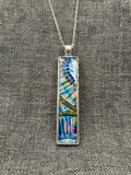 Long Rectangle Blue Lines Necklace