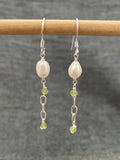 Peridot And Pearl Chain Earrings
