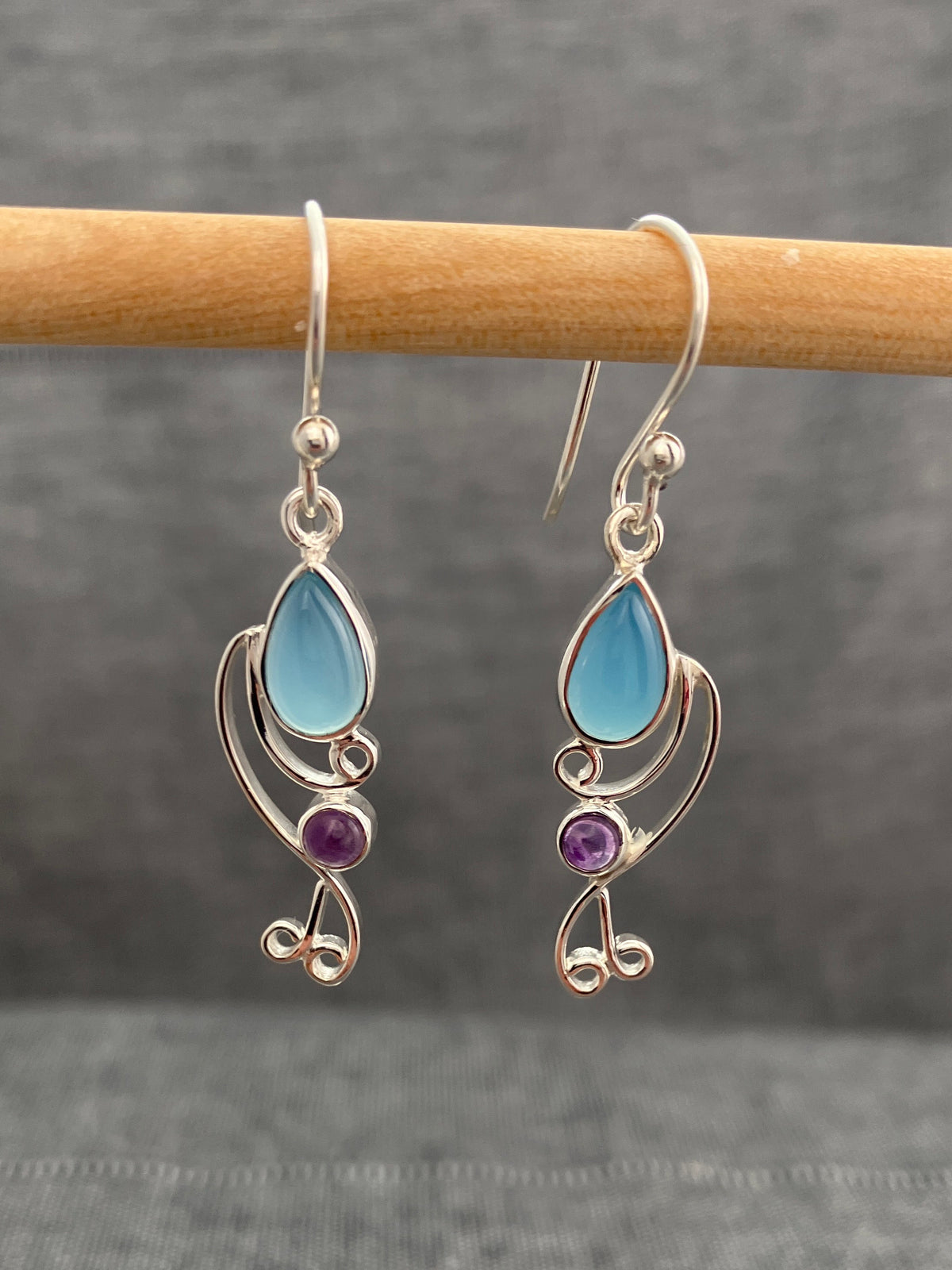 Chalcedony And Amethyst Curlicue Earring