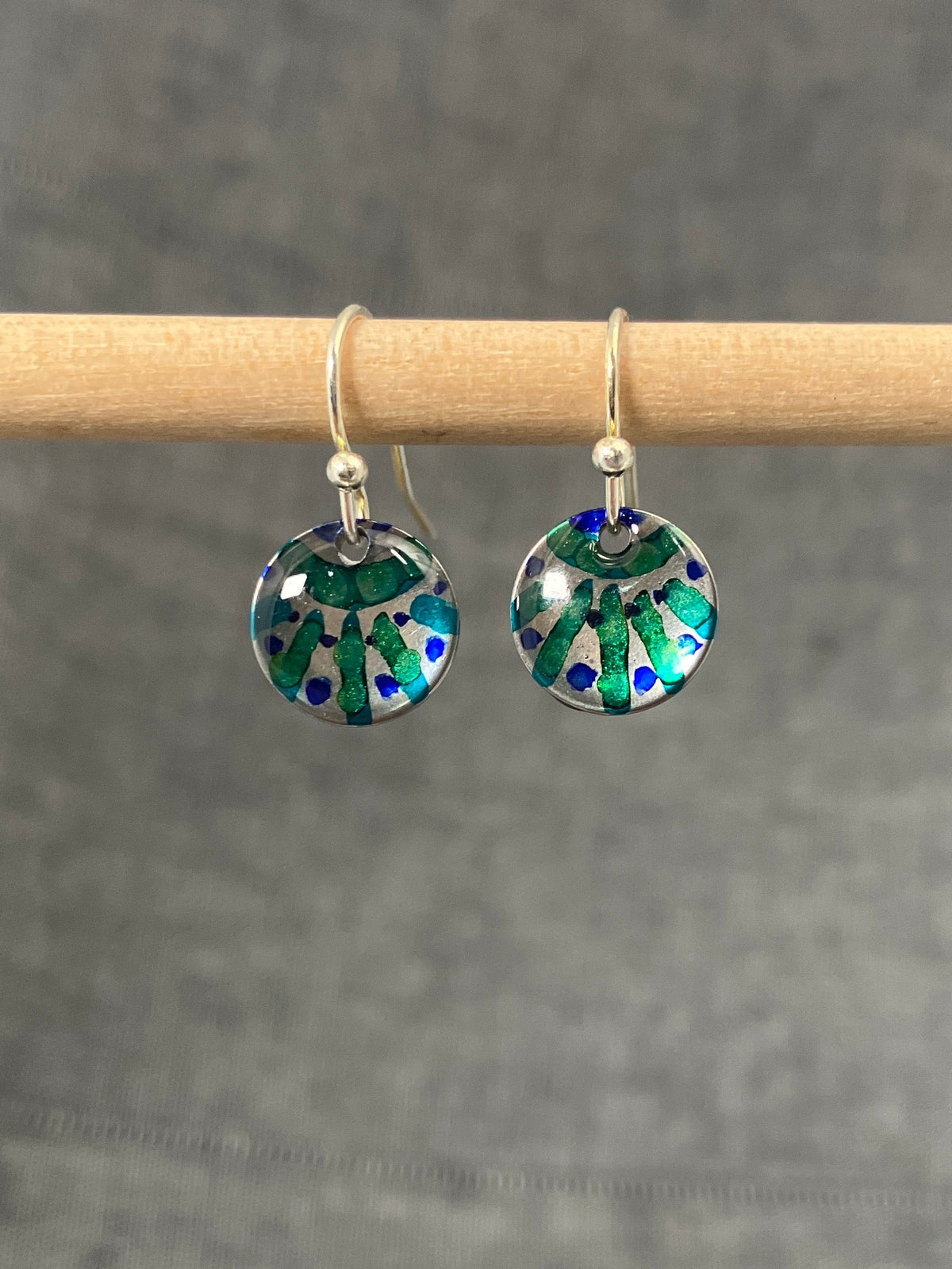 Inky Round Green Lines Earrings