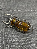 Amber Stag Beetle Brooch