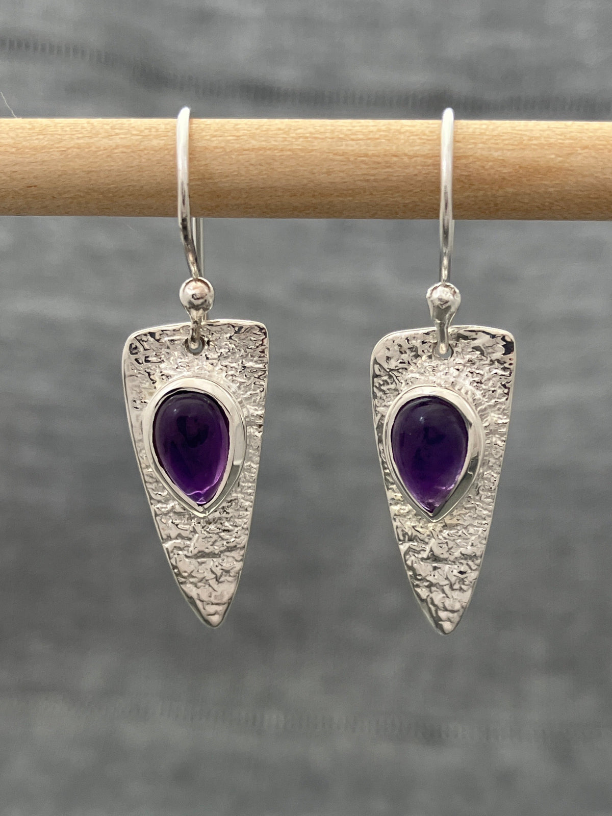 Amethyst Hammered Arrowhead Earrings