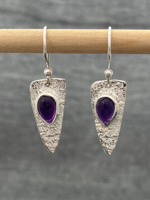 Amethyst Hammered Arrowhead Earrings