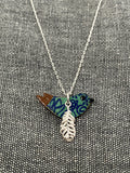 Wood Teal Birdie Necklace