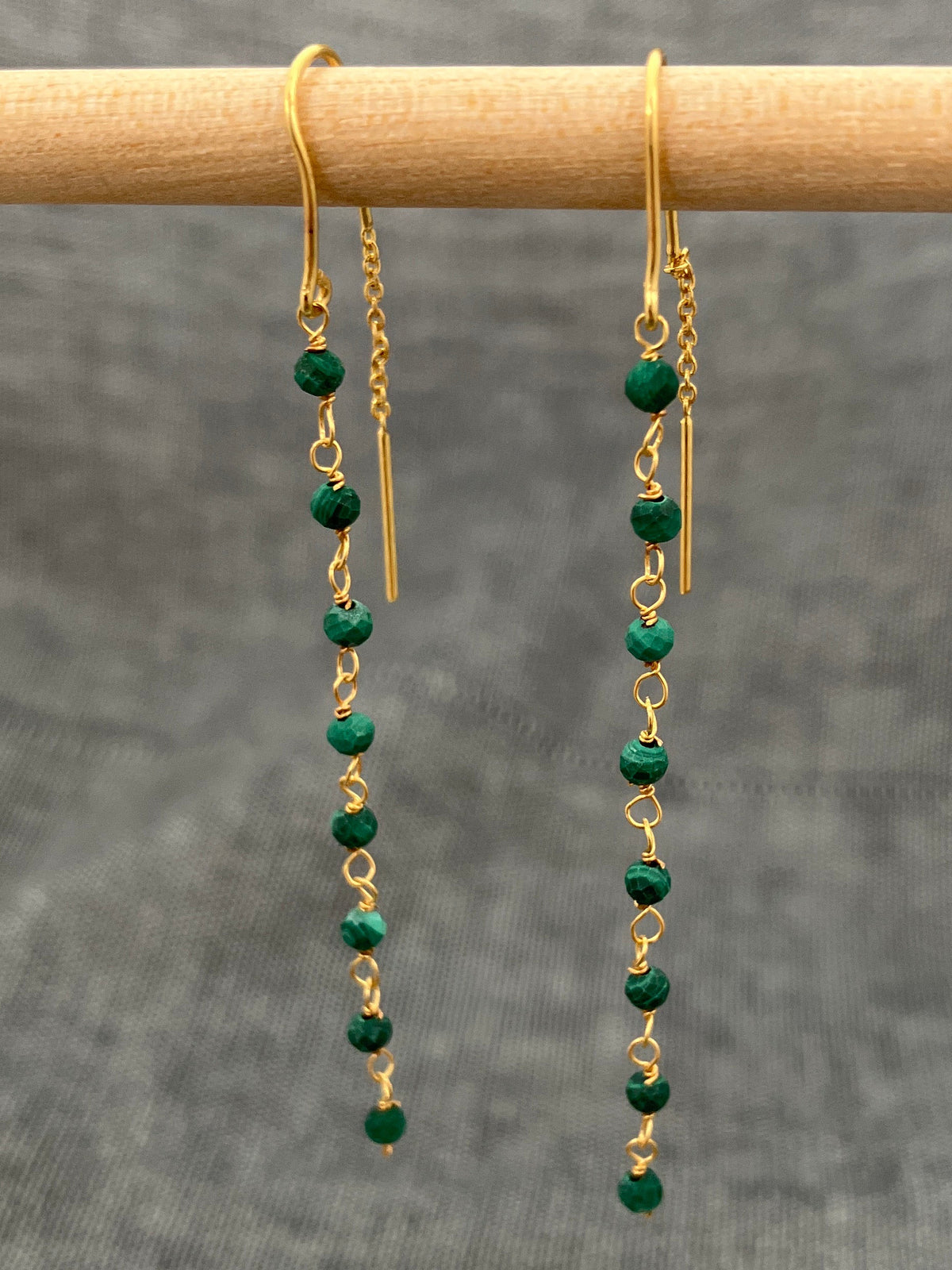 Malachite Chain Gold Plated Earrings
