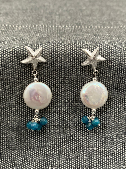 Apatite Starfish And Pearl Earrings