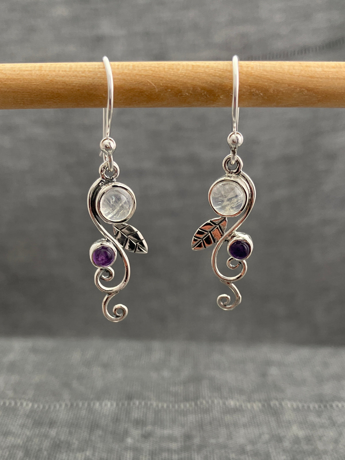 Moonstone And Amethyst Tendril Earrings