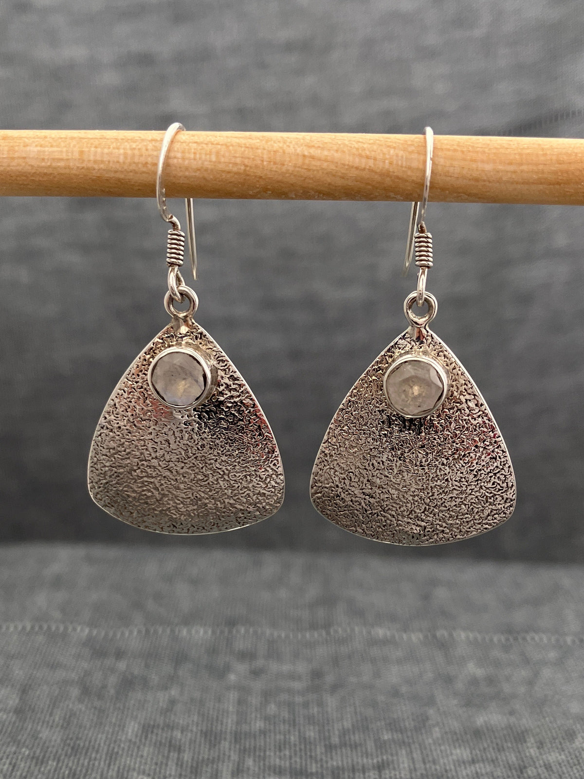 Moonstone Textured Triangle Earrings