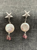 Pink Tourmaline Starfish And Pearl Earrings