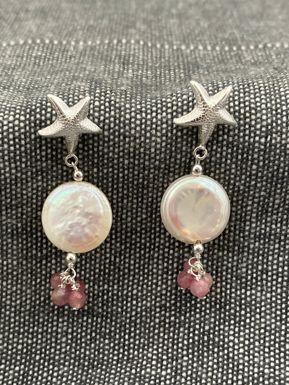 Pink Tourmaline Starfish And Pearl Earrings