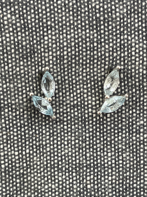 Blue Topaz Double Leaf Studs