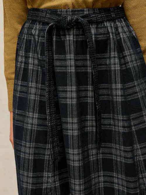 Annika Cord Check Midi Skirt Black