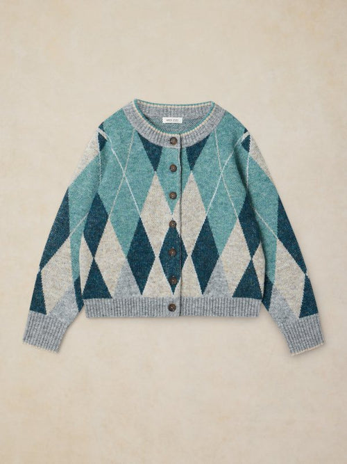Argyle Check Cardi Blue Mlt