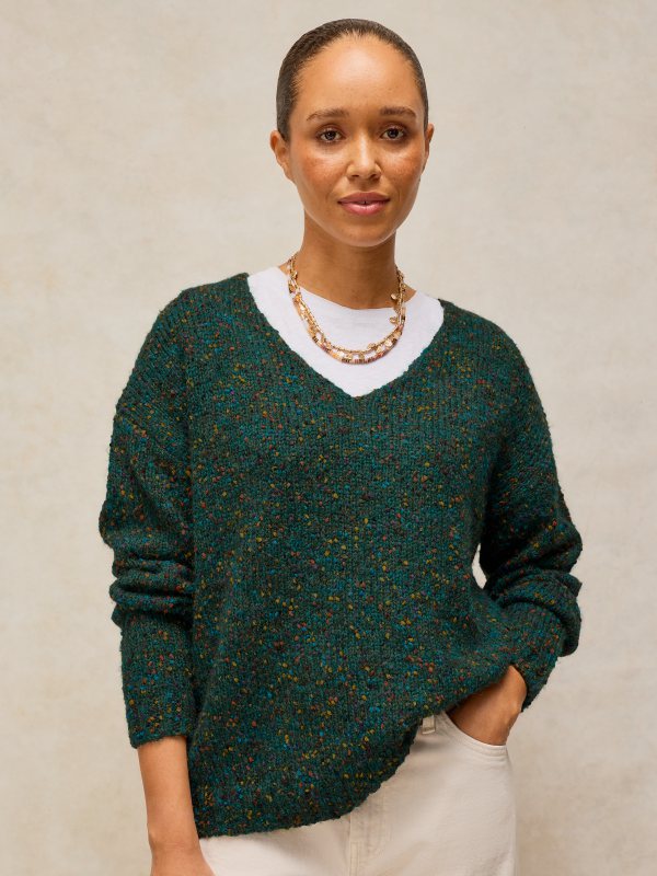 Texture V-neck Jumper Green