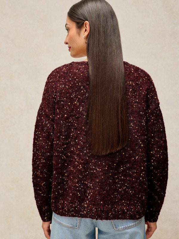 Texture V-neck Jumper Plum
