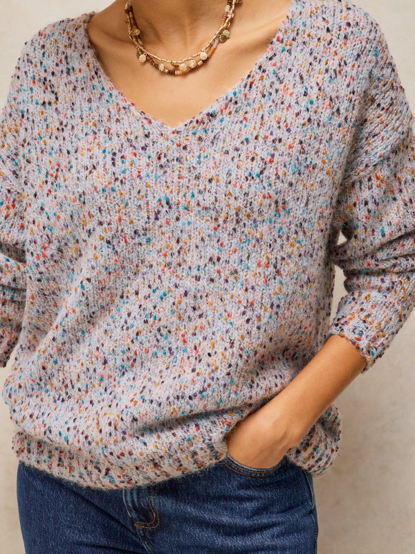 Texture V-neck Jumper Natural