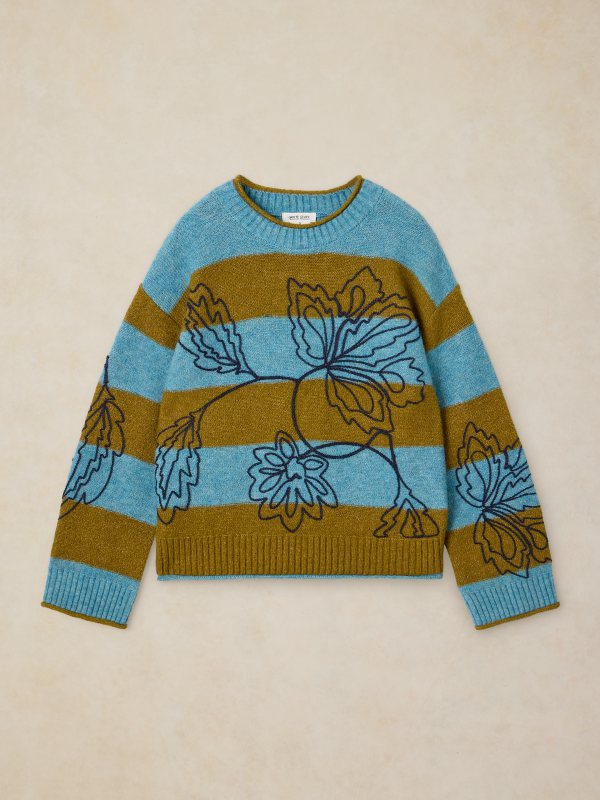 Emma Embroidered Stripe Jumper Blue