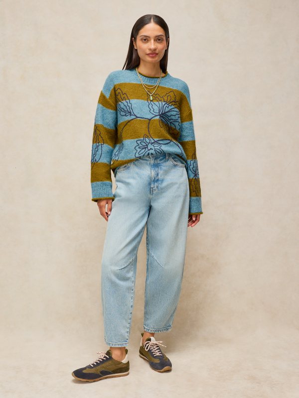 Emma Embroidered Stripe Jumper Blue