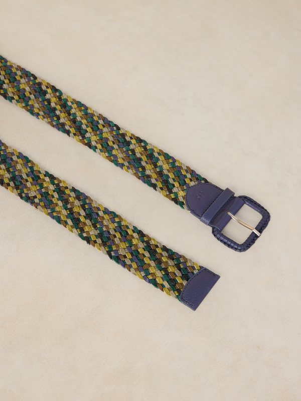 Leather Wide Weave Belt Blue Mlt