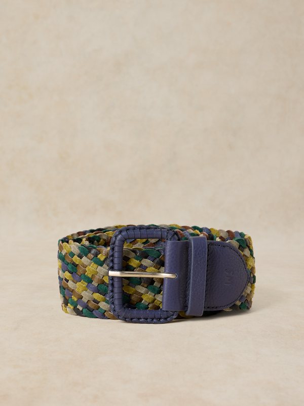 Leather Wide Weave Belt Blue Mlt