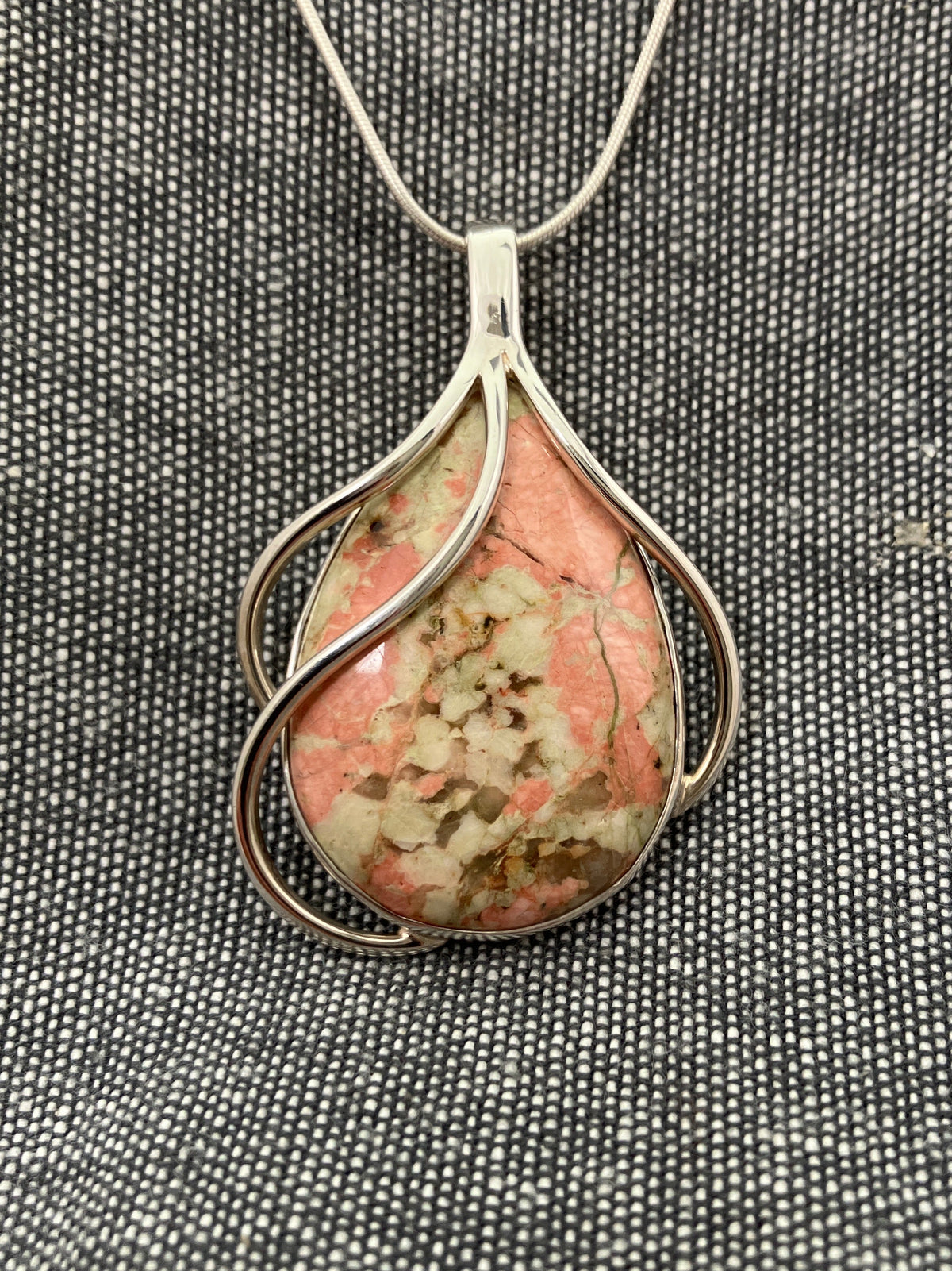 Cherry Blossom Agate Wafted Pear Pendant