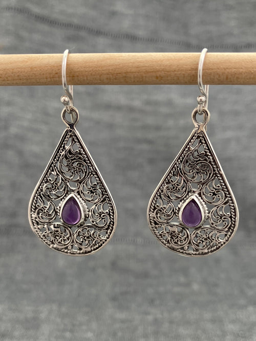 Amethyst Ornate Pear Earrings