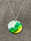 Inky Green Hills Disc Necklace