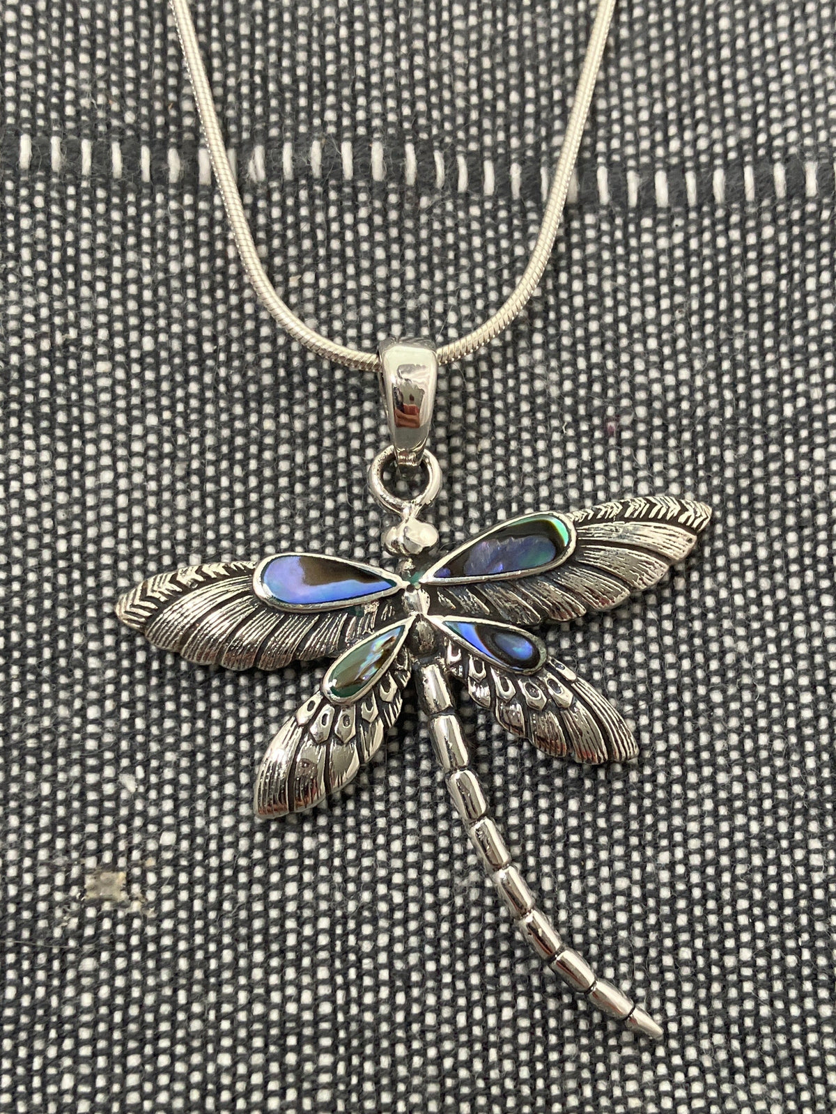 Paua Shell Long Tailed Dragonfly Pendant