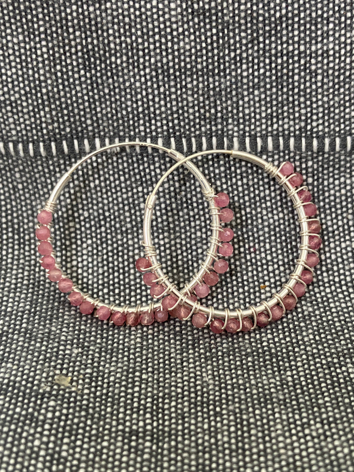 Pink Tourmaline Cut Stone Hoops
