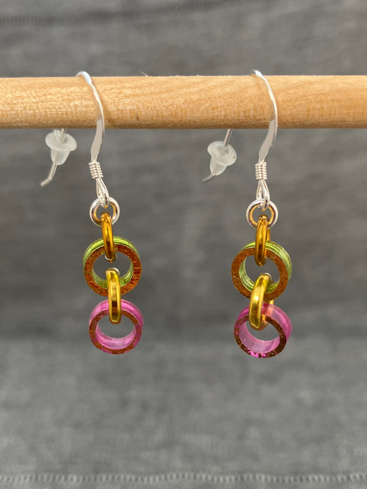Shimmer Green Pink Double Loop Earrings