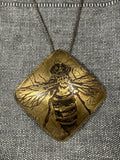 Square Brass Bee Pendant