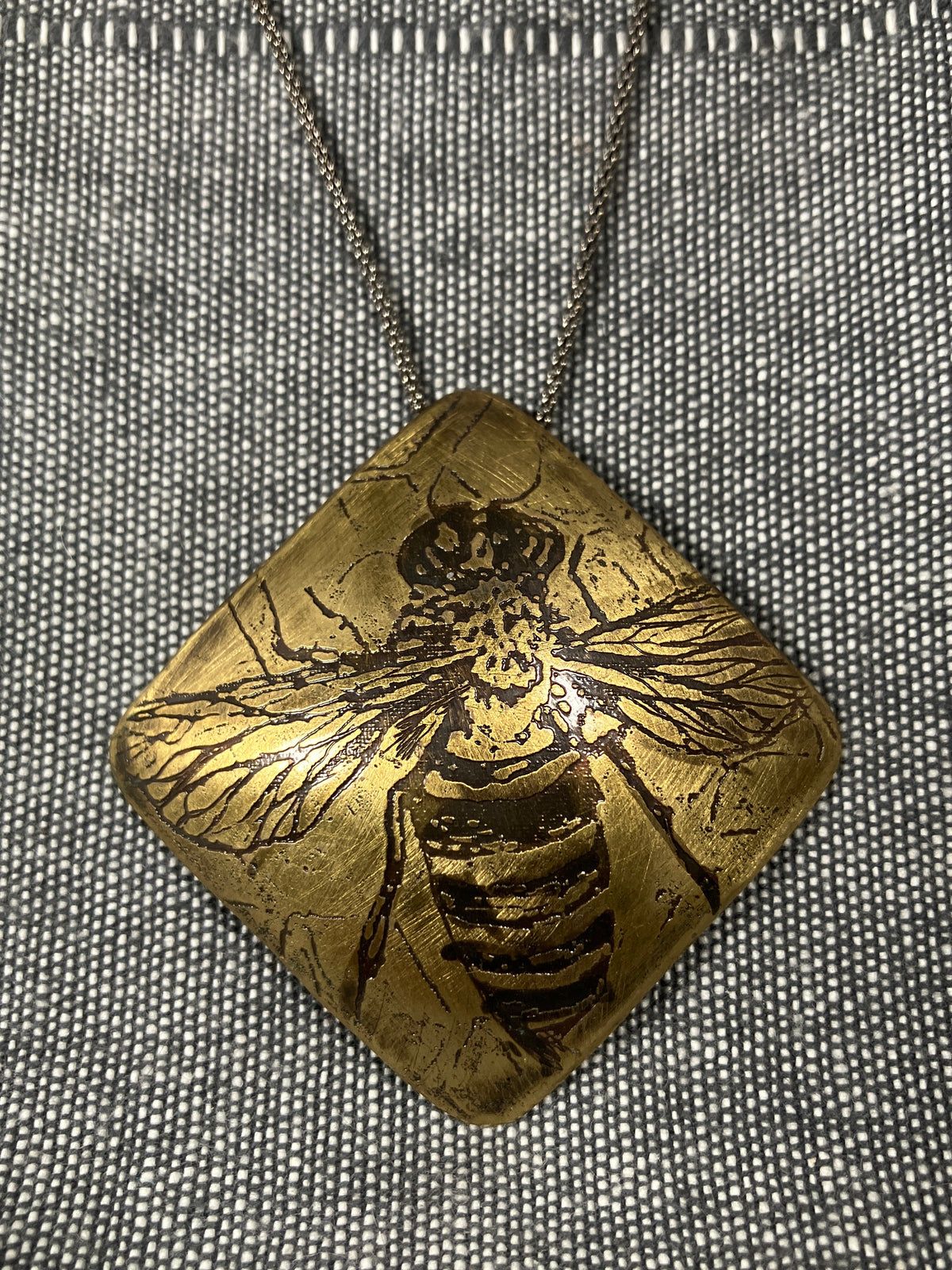 Square Brass Bee Pendant