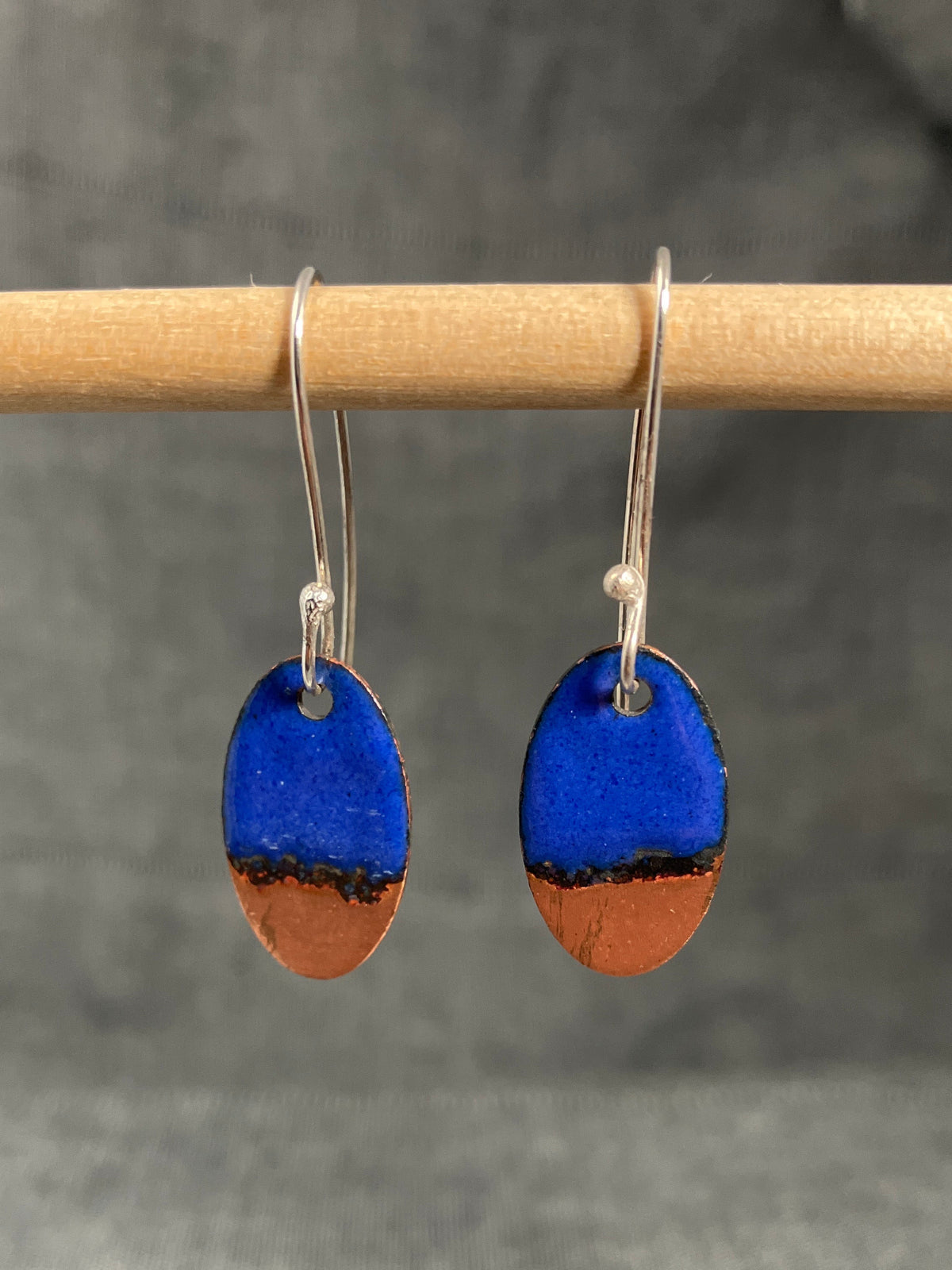 Blue Copper Tip Oval Earrings
