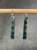 Inky Long Teal Spotty Earrings