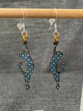Wood Teal Cat Earrings