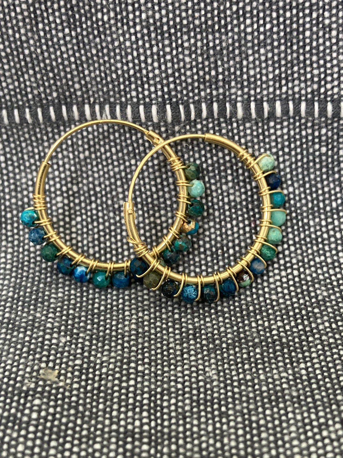Chrysocolla Gold Plated Stone Hoops