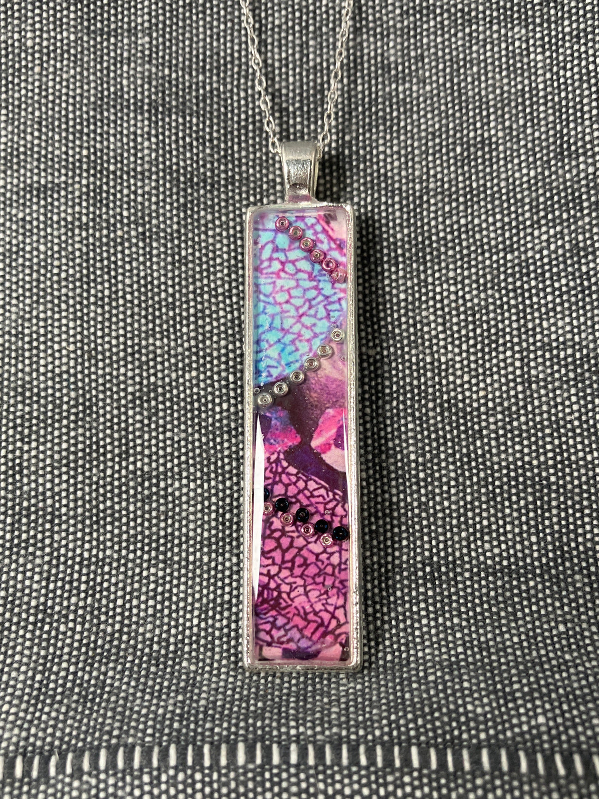 Long Rectangle Pinky Blue Necklace