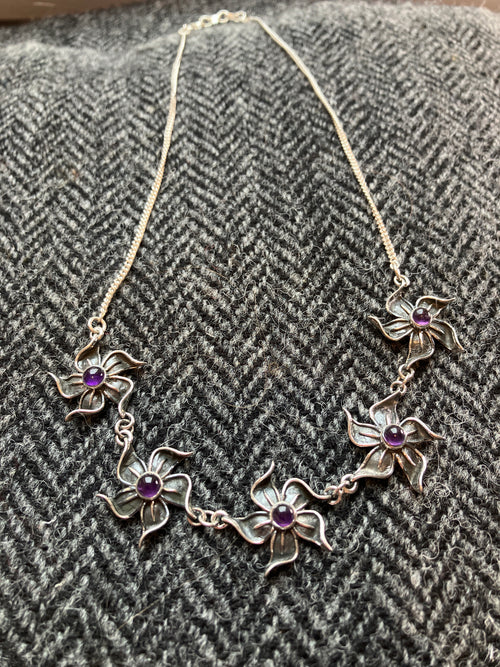 Amethyst Oxidised Flower Necklace