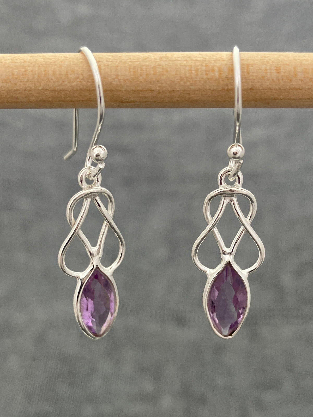 Amethyst Cut Knot Earrings