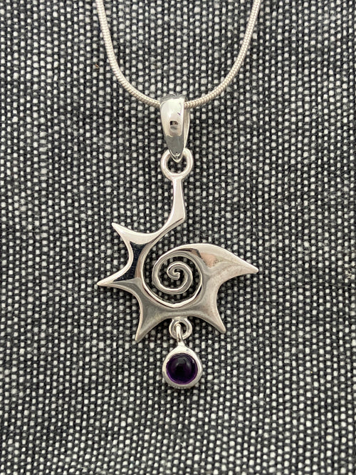 Amethyst Droplet Spiral Star Pendant
