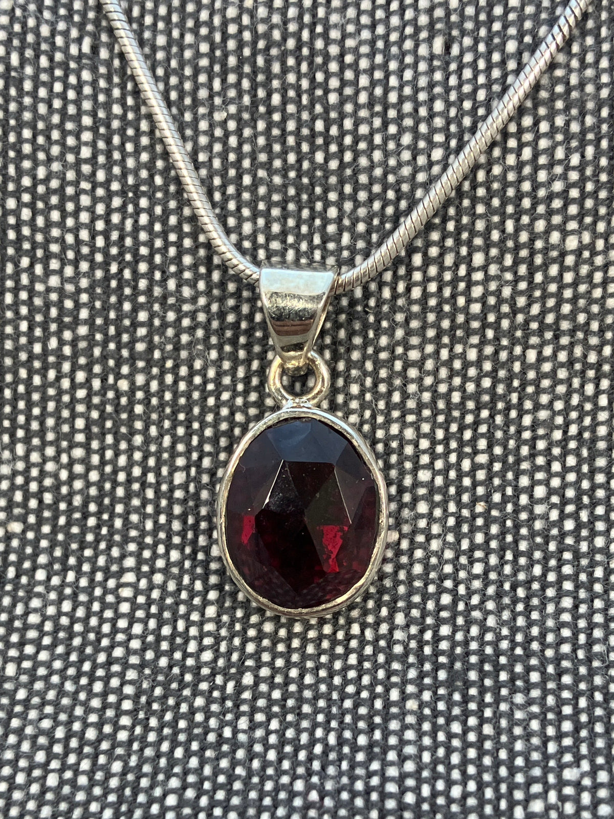 Garnet Facetted Oval Pendant