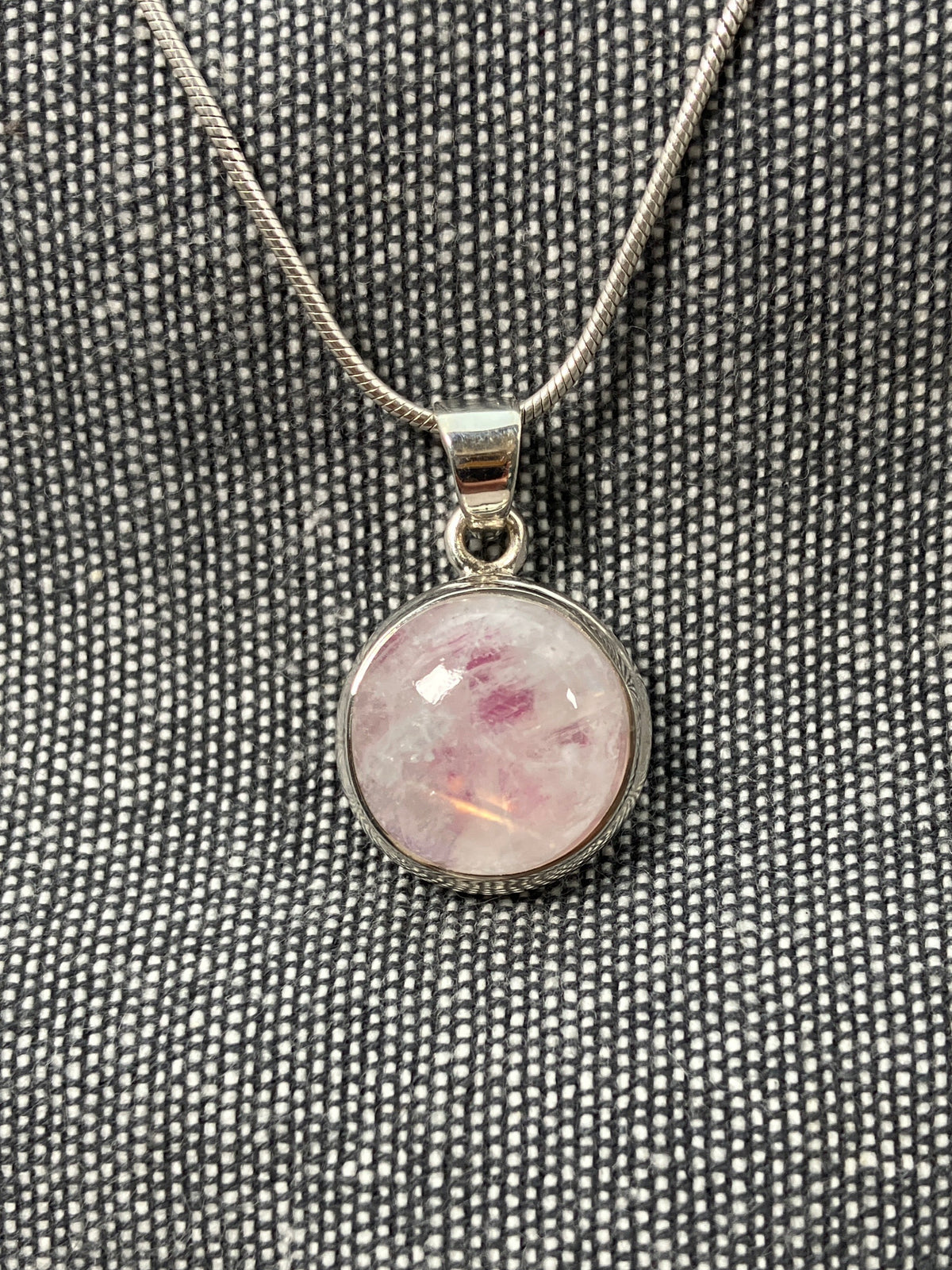 Pink Moonstone Framed Round Pendant