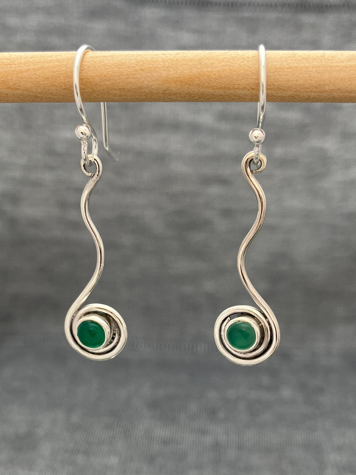 Green Onyx Spiral Earrings