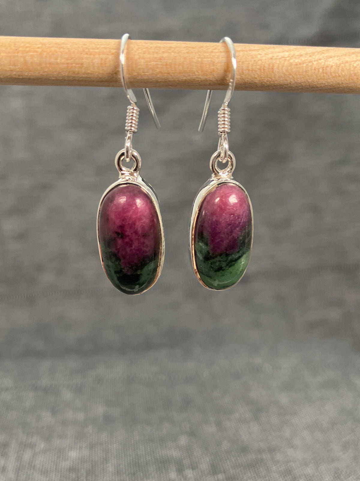Ruby Zoisite Long Oval Earrings