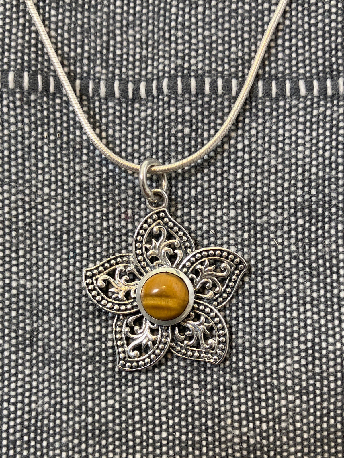 Tigers Eye Filigree Flower Pendant