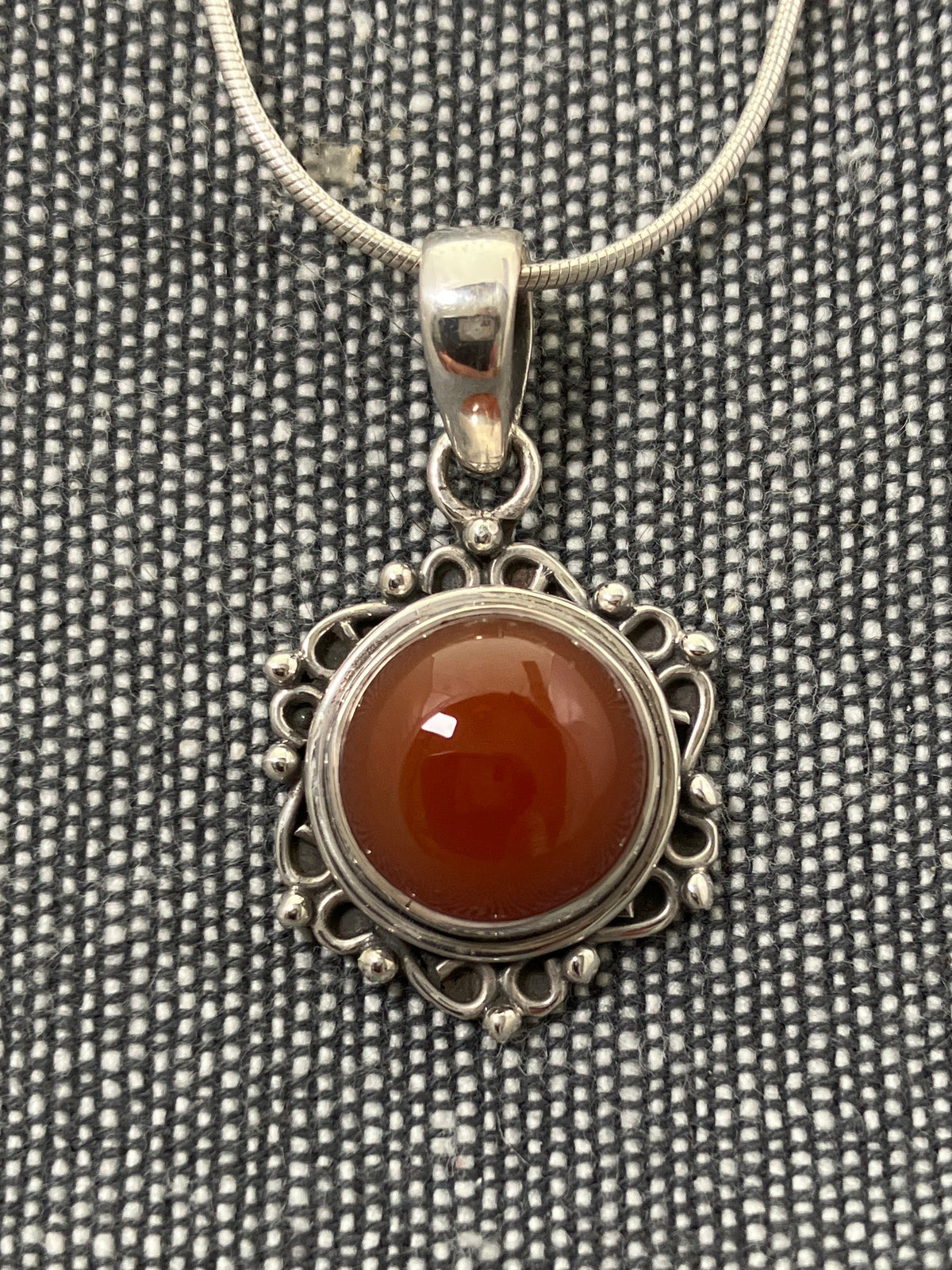 Carnelian Ornate Framed Round Pendant