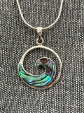 Paua Shell Wave In Circle Pendant