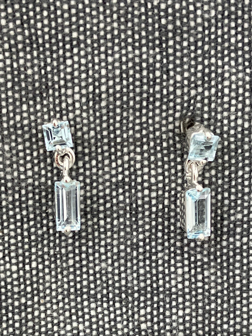 Blue Topaz Baguette Dangle Studs