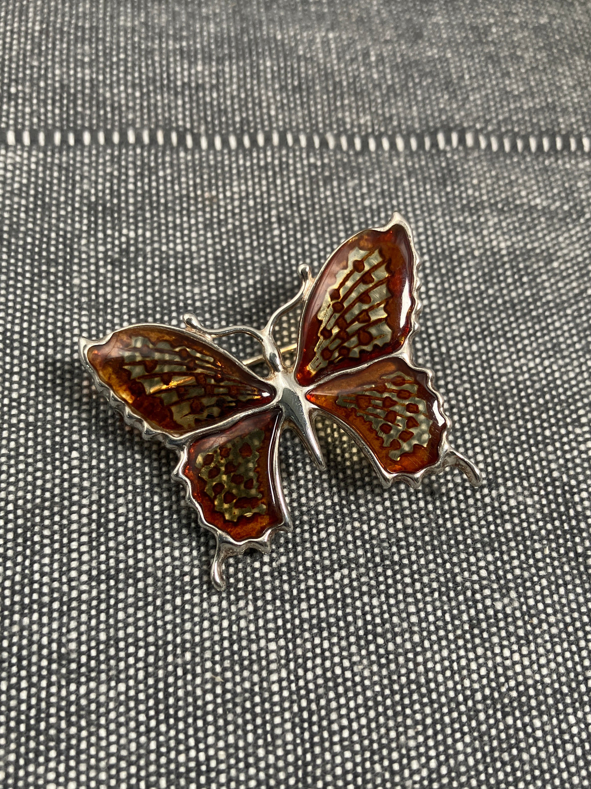 Carved Amber Butterfly Brooch