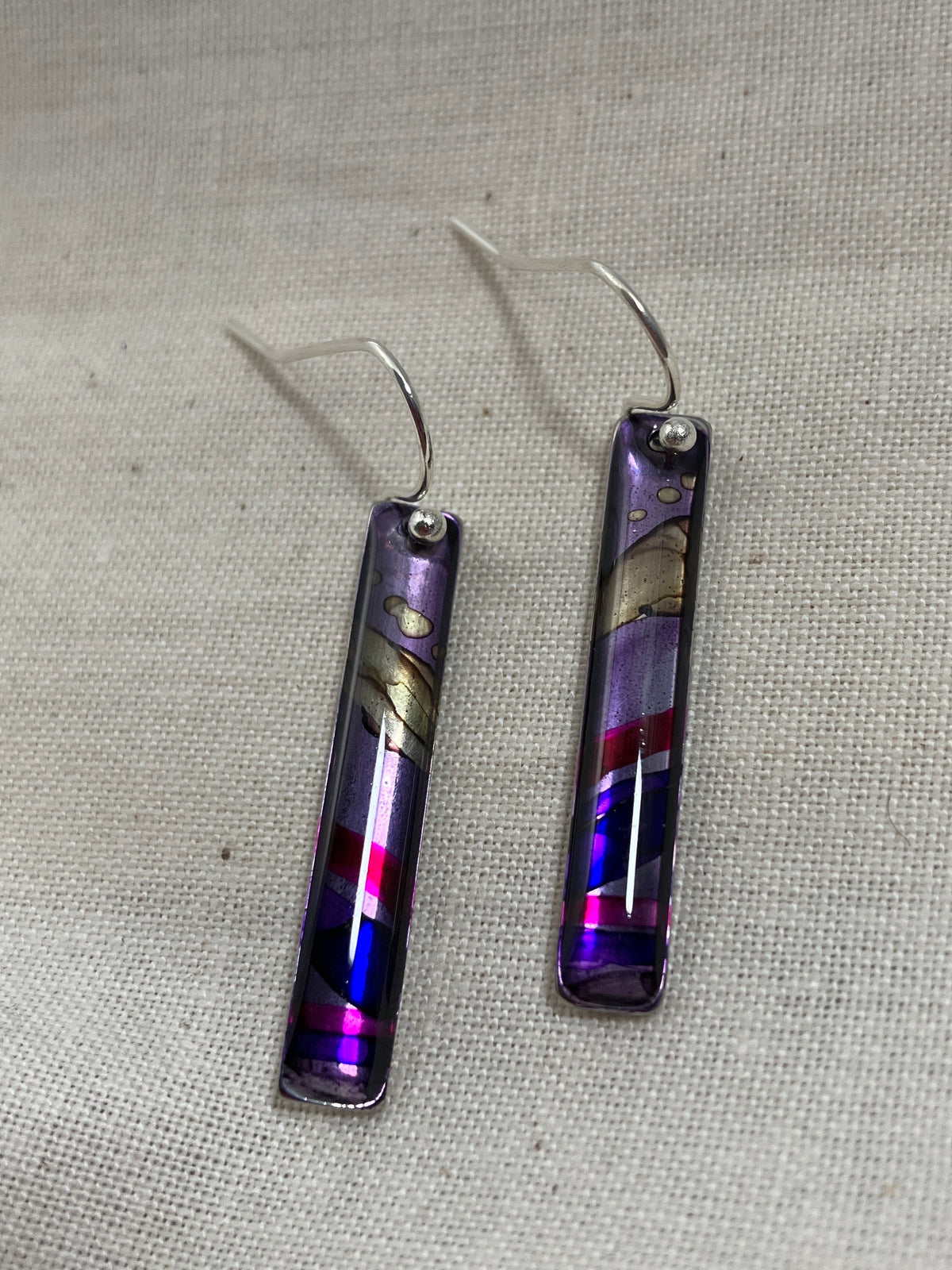 Inky Long Purple Swirl Earrings